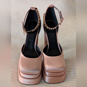 Versace Aevitas Champagne Pink Satin Platform Heels- Euro 40.5, US Women's 9
